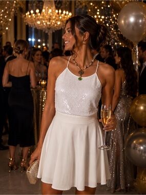 Emerald Sundae White Sequin Halter Dress size 7